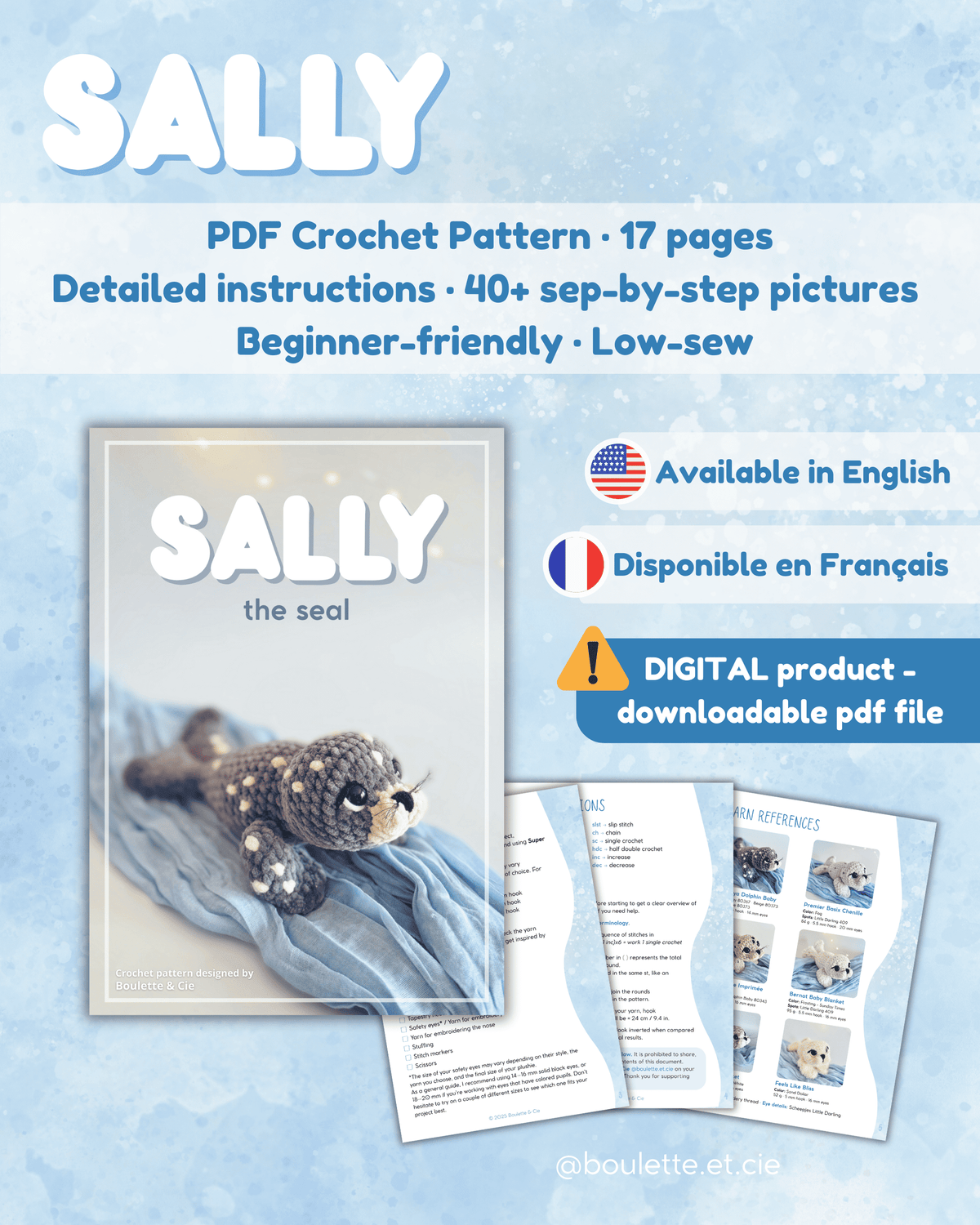 Sally the Seal · PDF Crochet Pattern · Low sew · Sally le Phoque