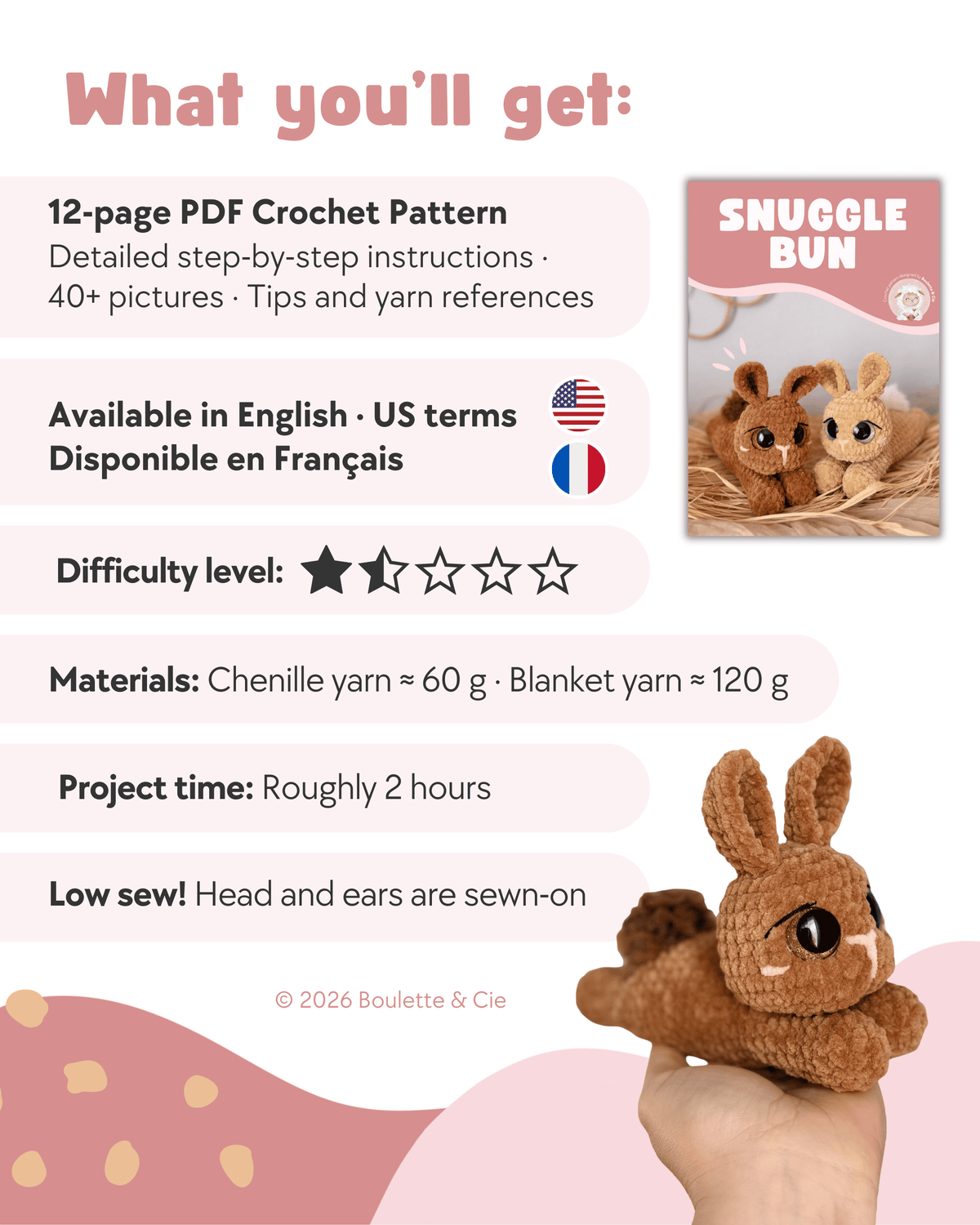 Snugglebun · Bunny · Peluche Lapin · PDF Crochet Pattern · Tutoriel Crochet