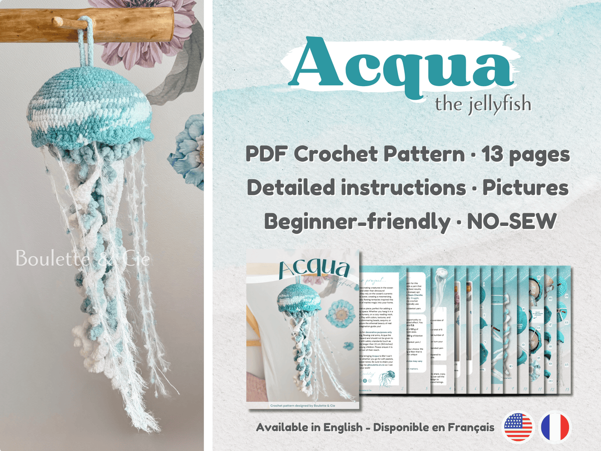 Acqua the Jellyfish · PDF Crochet Pattern PDF · NO-SEW · Acqua la Méduse