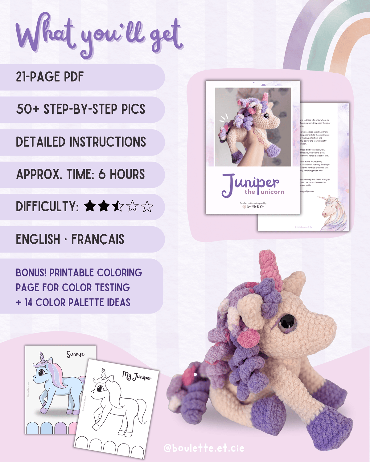 Juniper the Unicorn · PDF Crochet Pattern · Tutoriel de Crochet PDF · Peluche Licorne