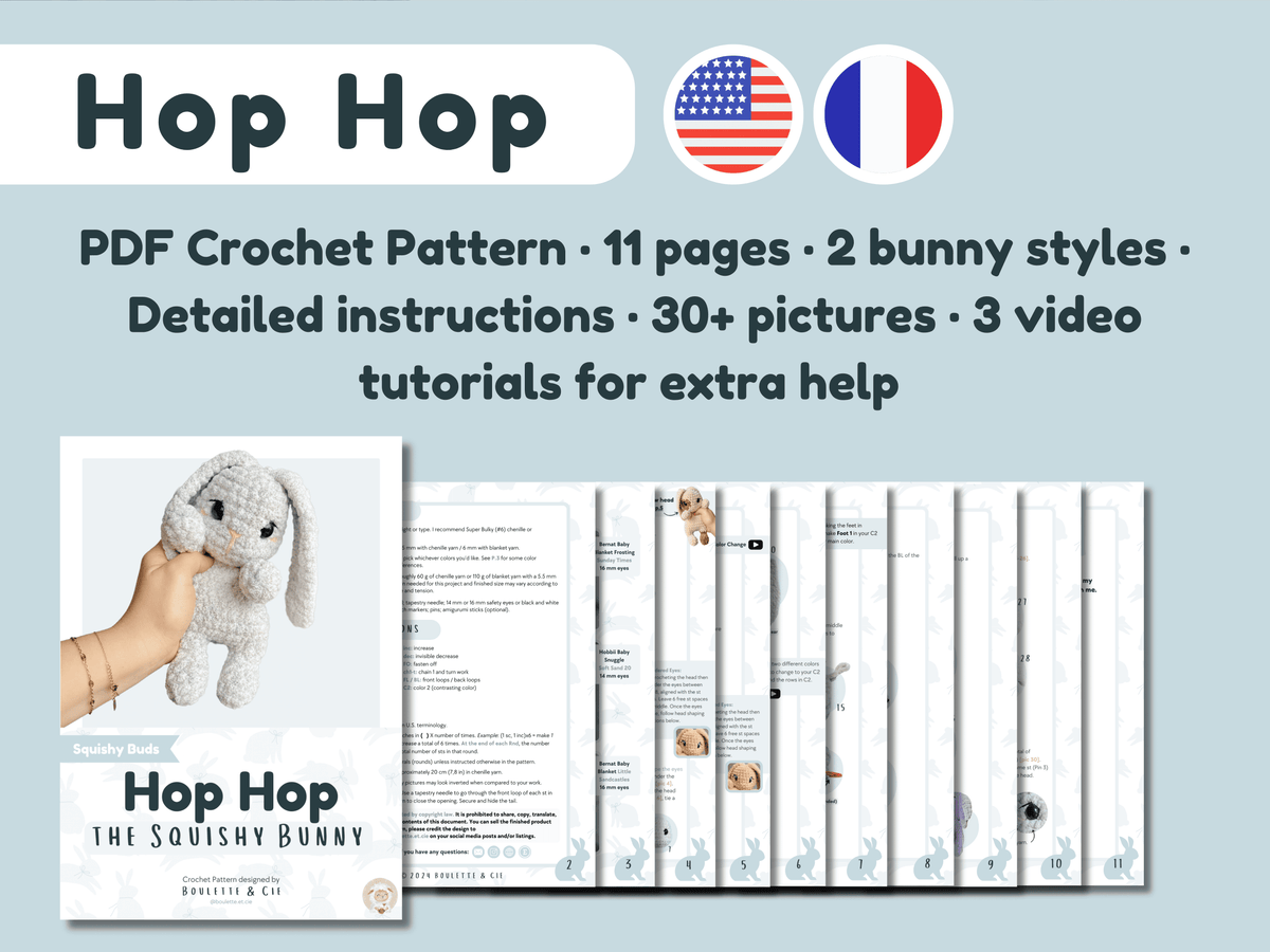 Hop Hop Bunny · PDF CRochet Pattern · Lapin Hop Hop