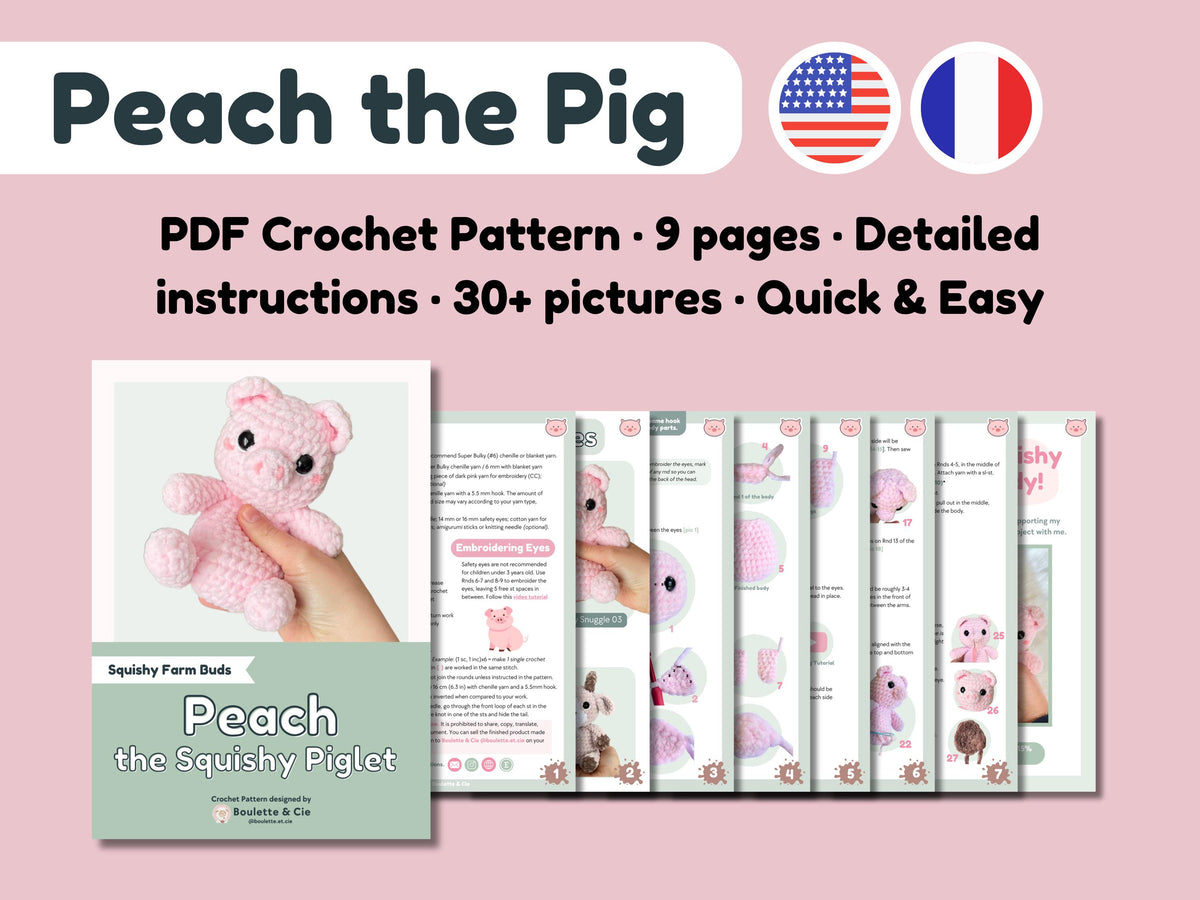 Peach the Piglet · PDF Crochet Pattern · Peach le Cochon