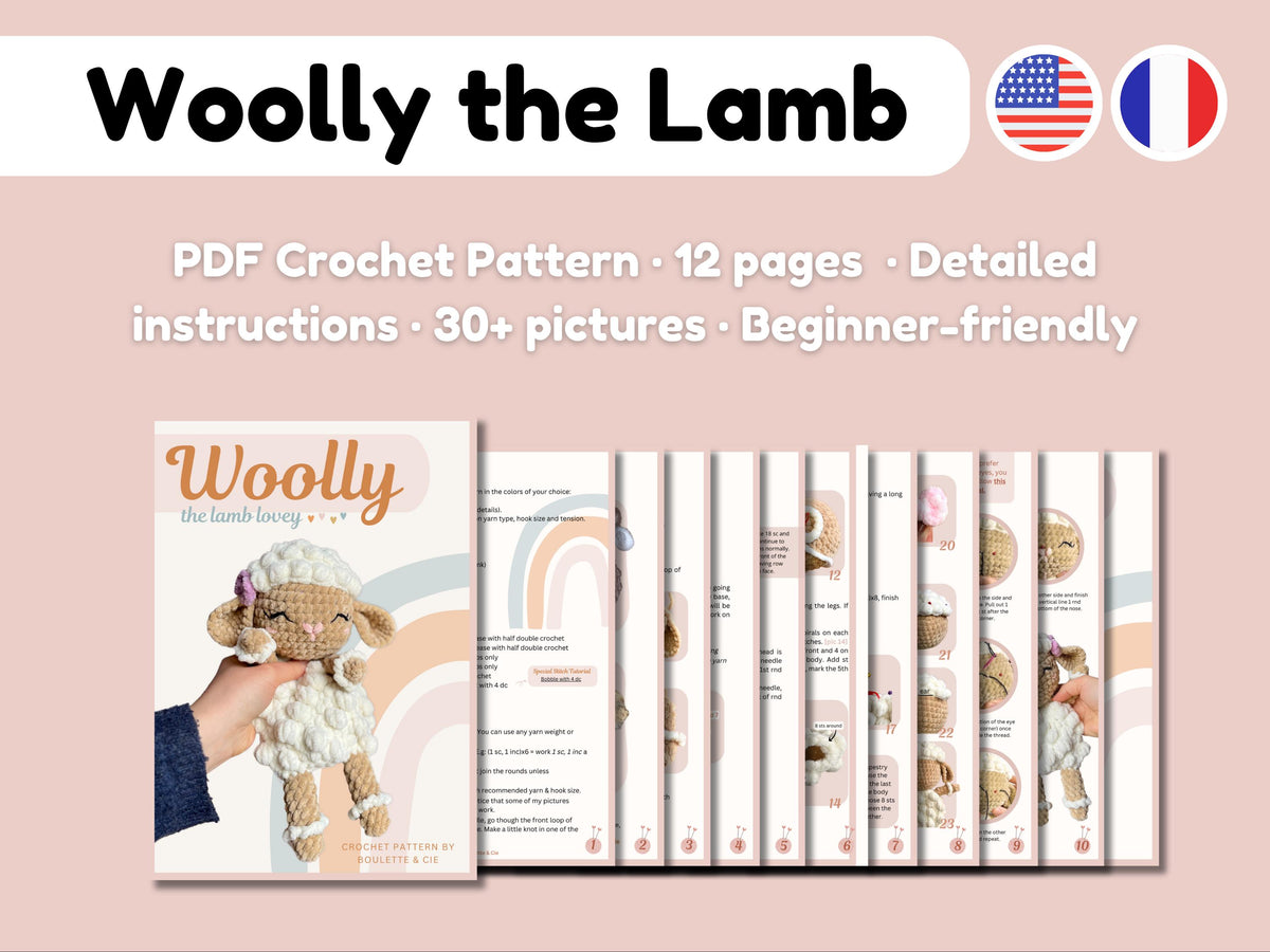 Woolly the Lamb Snuggler · PDF Crochet Pattern · Woolly le Doudou Mouton