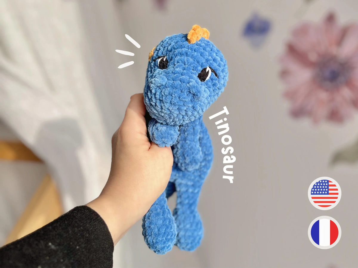Tino the Dino Snuggler · PDF Crochet Pattern · Tino le Doudou Dino